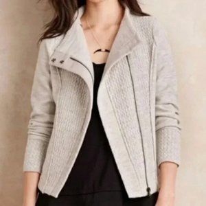 ANTHROPOLOGIE SPARROW Marled Light Gray 100% Wool Textured Moto Jacket